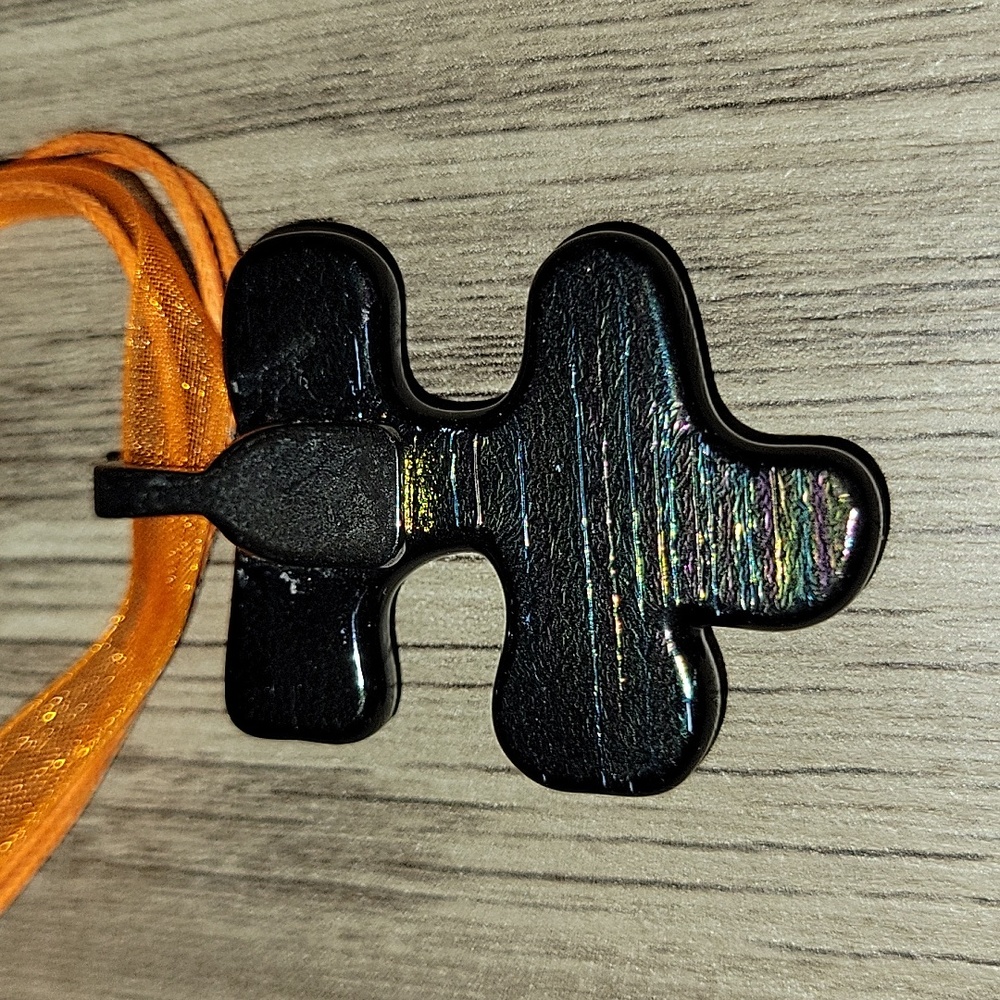 Autism Awareness Orange Multi Fused Glass Handmade Artisan Puzzle Pendant - Picture 7 of 7